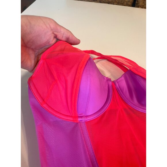 Hot Pink & Purple Mesh Bustier With Adjustable Straps & Garters - Picture 2 of 9